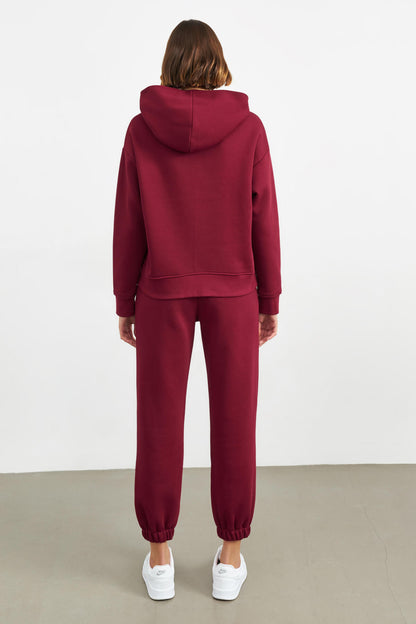 Bordo Kapüşonlu Sweatshirt