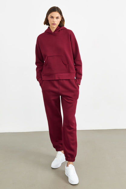 Bordo Kapüşonlu Sweatshirt