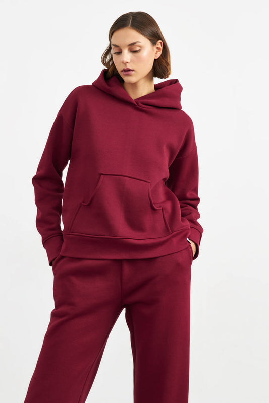 Bordo Kapüşonlu Sweatshirt